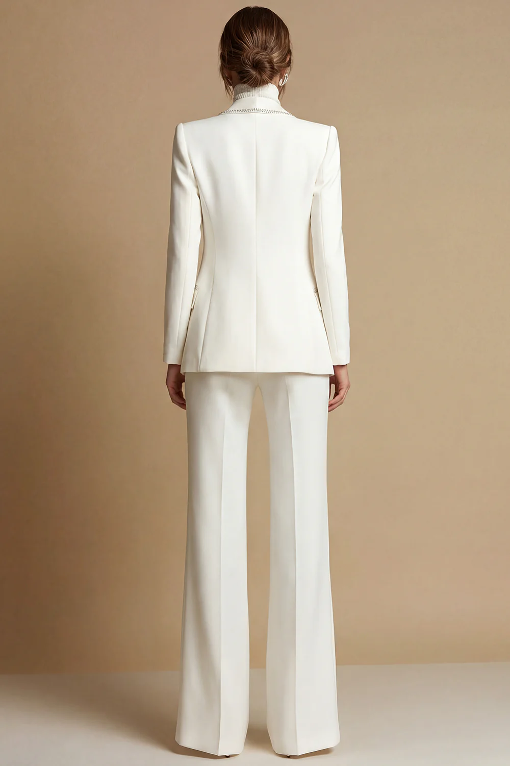 White 2 Piece Shawl Lapel Long Sleeves Business Suits with Pockets - Image 2