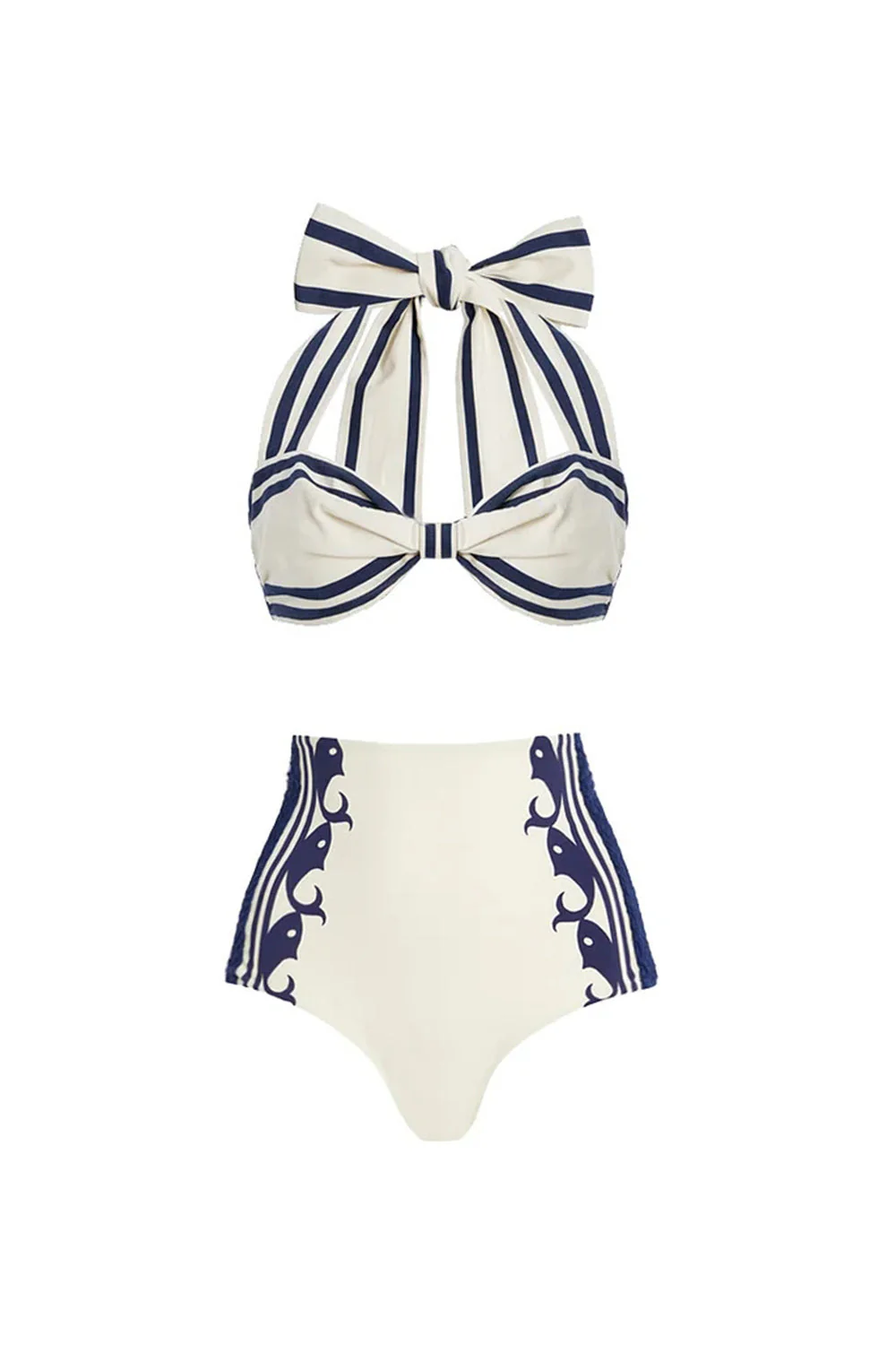 White 3 Piece Halter Bowed Swimsuit with Short Set - Image 2