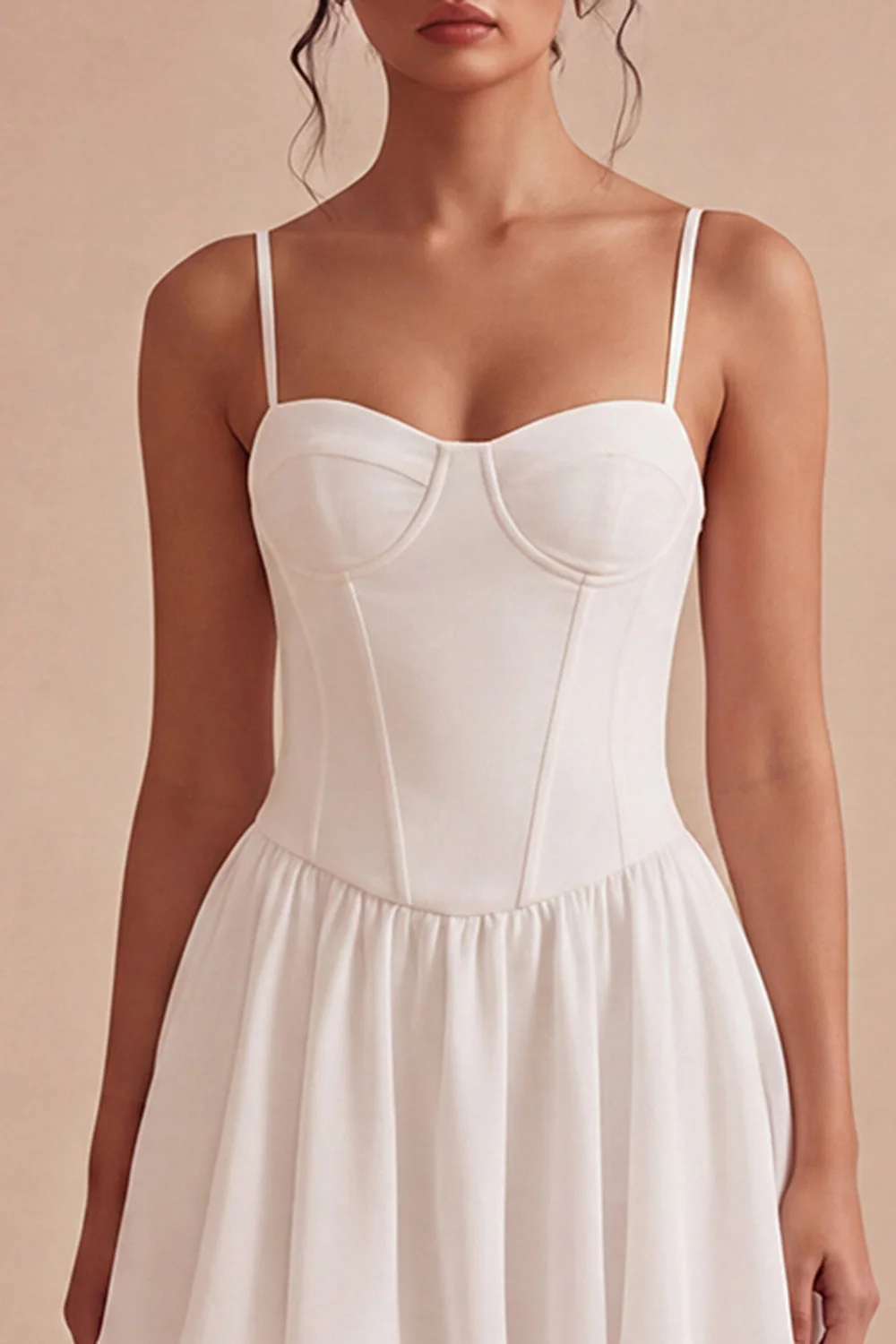 White A Line Spaghetti Straps Mini Graduation Dress with Lace - Image 3
