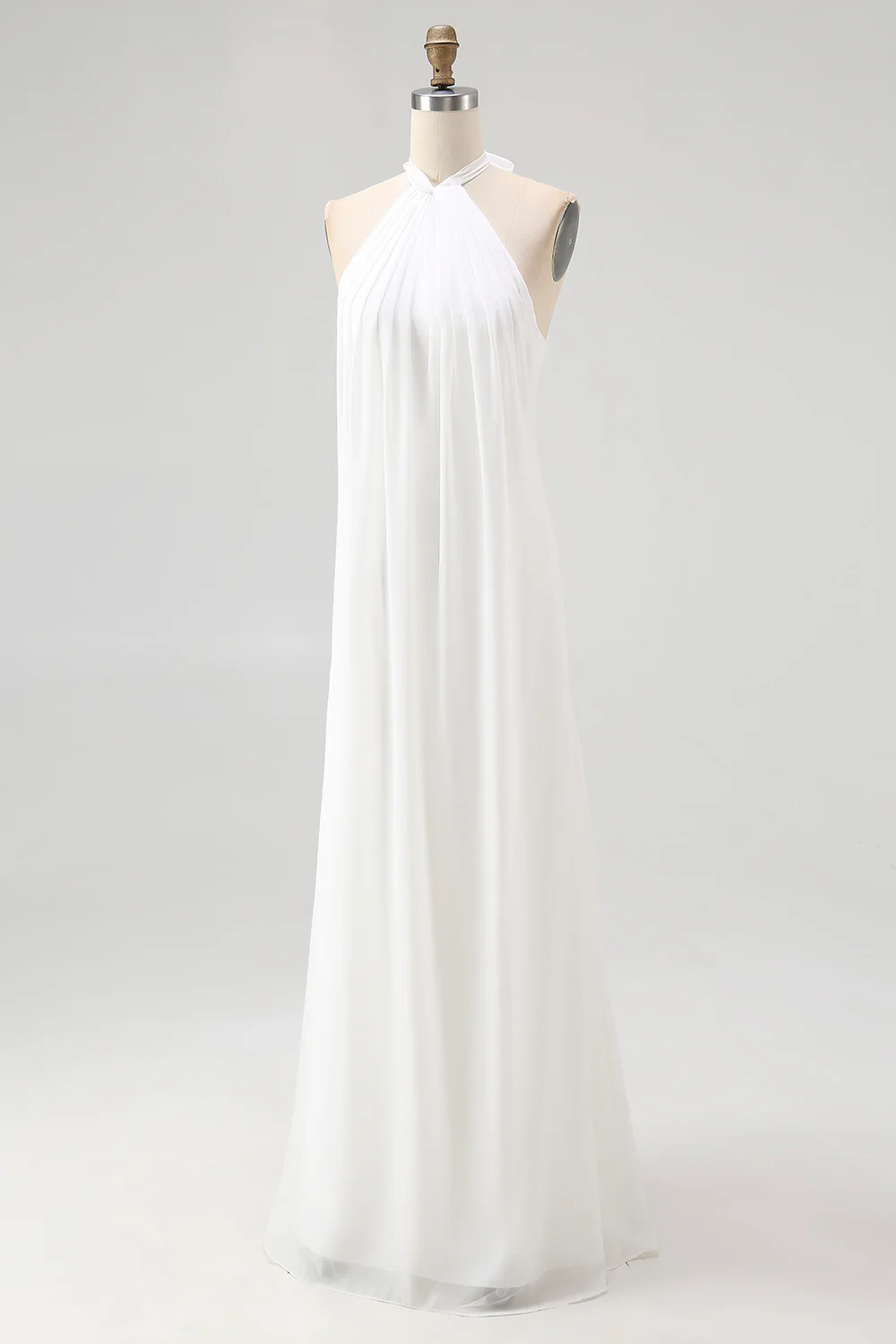 White A Line Halter Chiffon Long Engagement Dress - Image 5