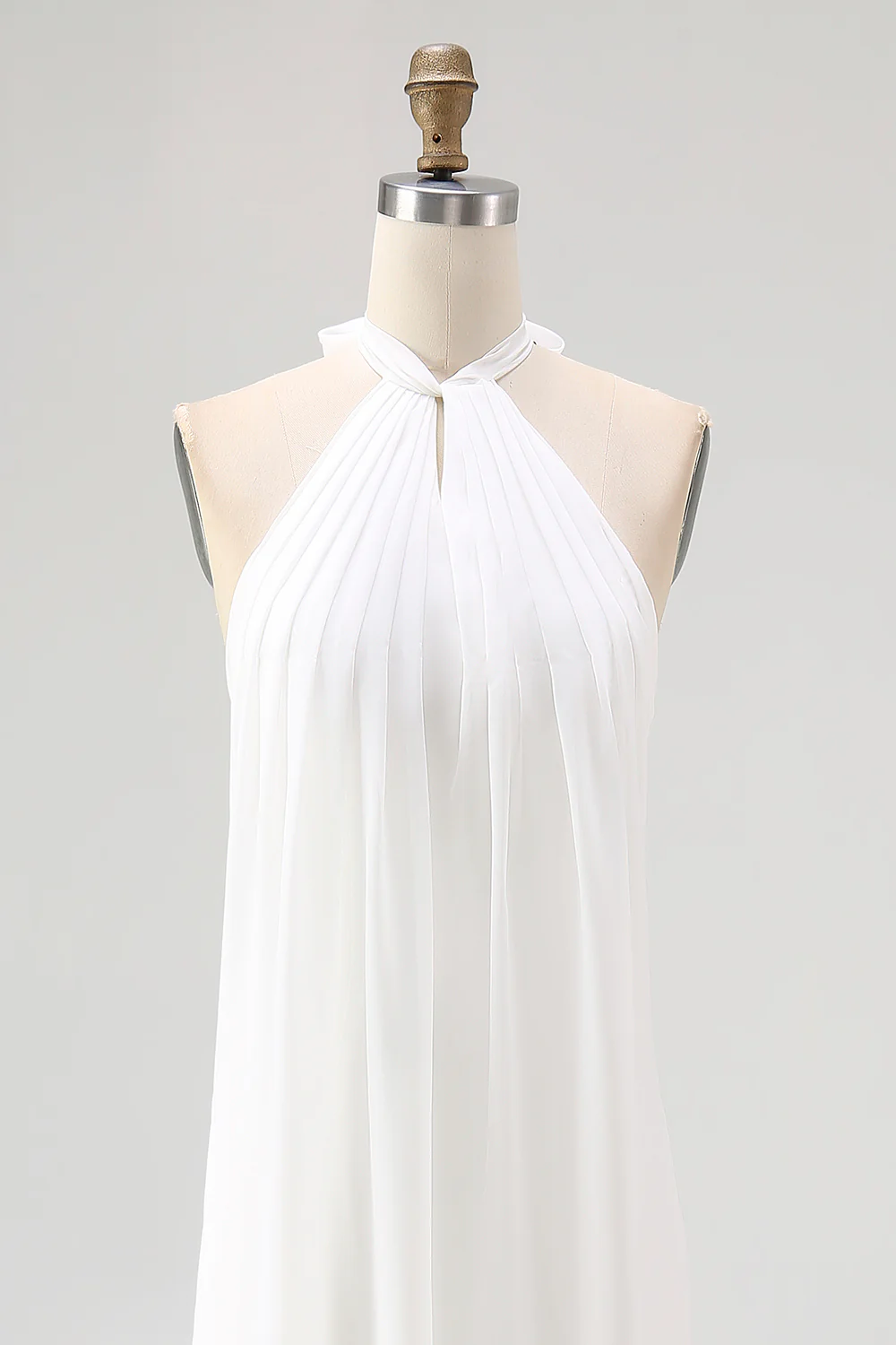 White A Line Halter Chiffon Long Engagement Dress - Image 6
