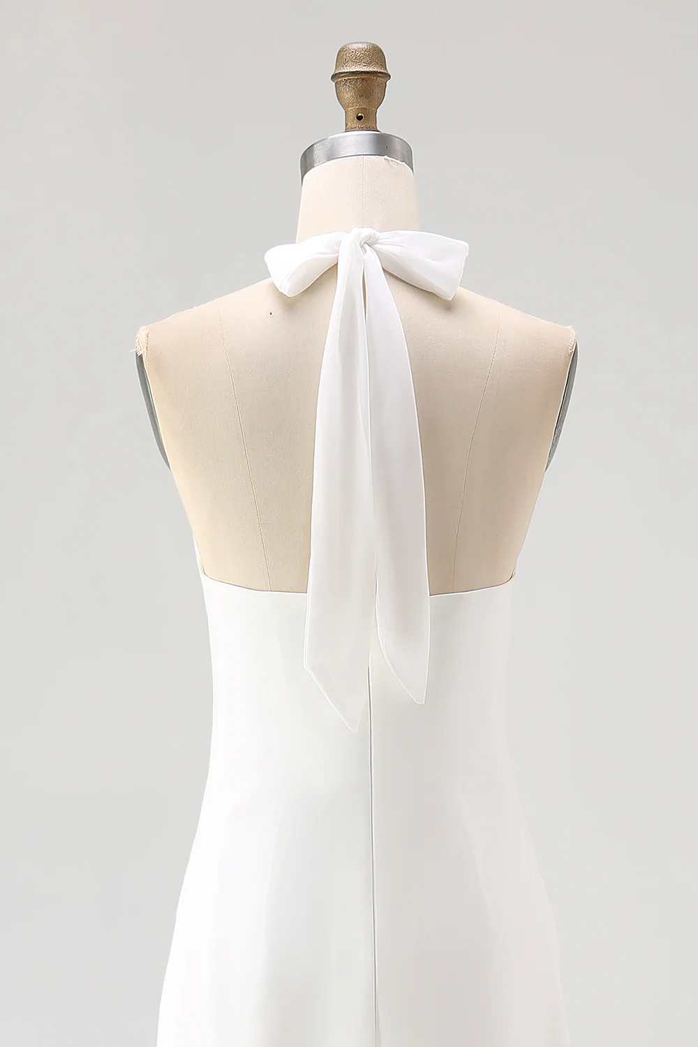 White A Line Halter Chiffon Long Engagement Dress - Image 7