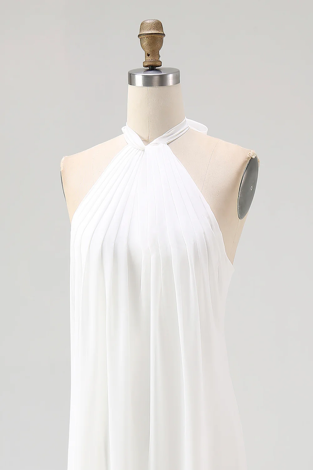 White A Line Halter Chiffon Long Engagement Dress - Image 8