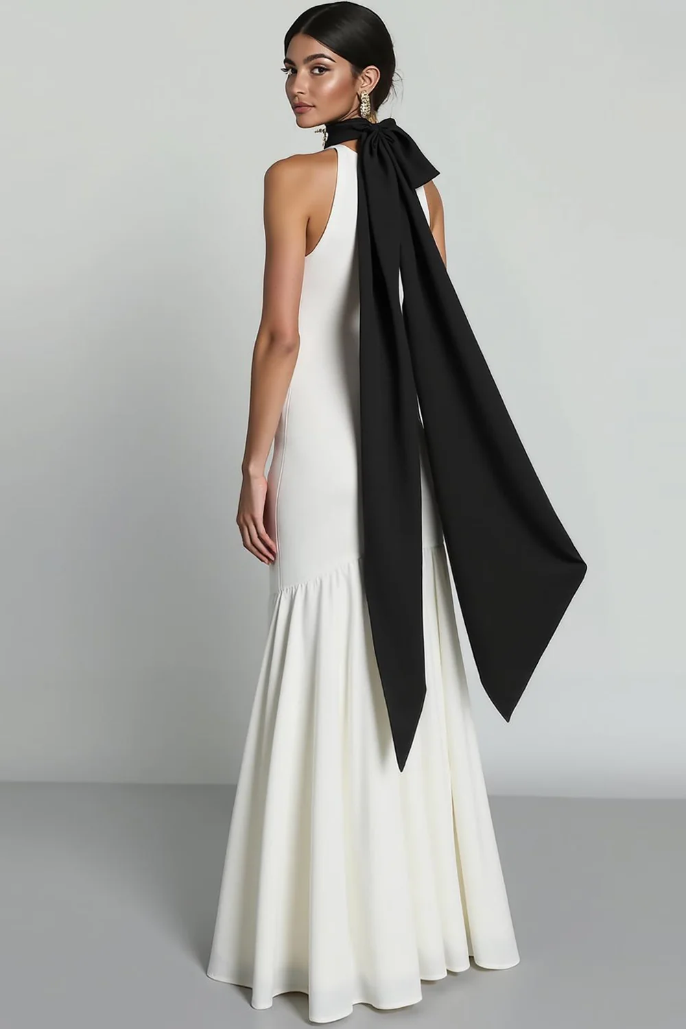 White A Line High Neck Long Formal Dress with Slit - Image 2