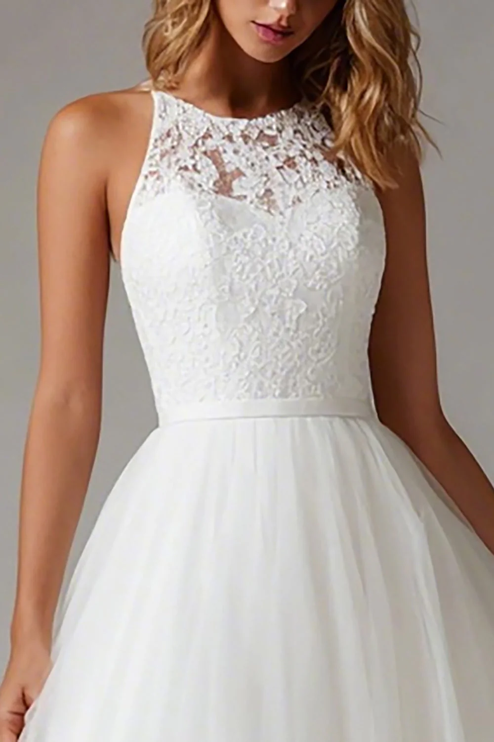 White A Line Lace Midi Courthouse Wedding Dress - Image 2