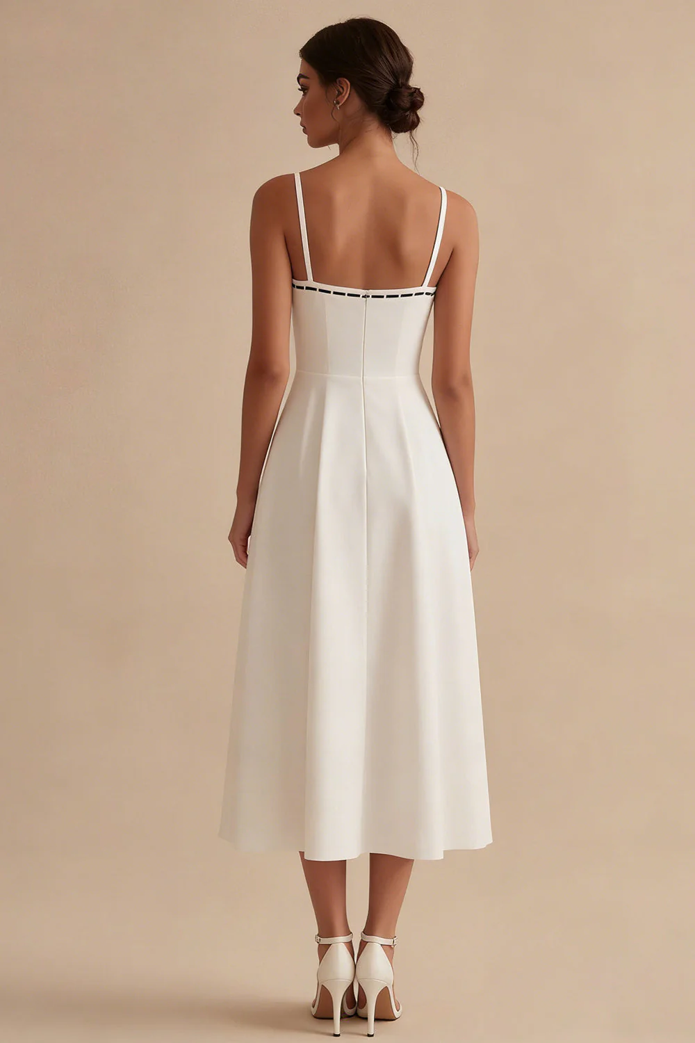 White A Line Spaghetti Straps Engagement Dress with Bow - Image 2