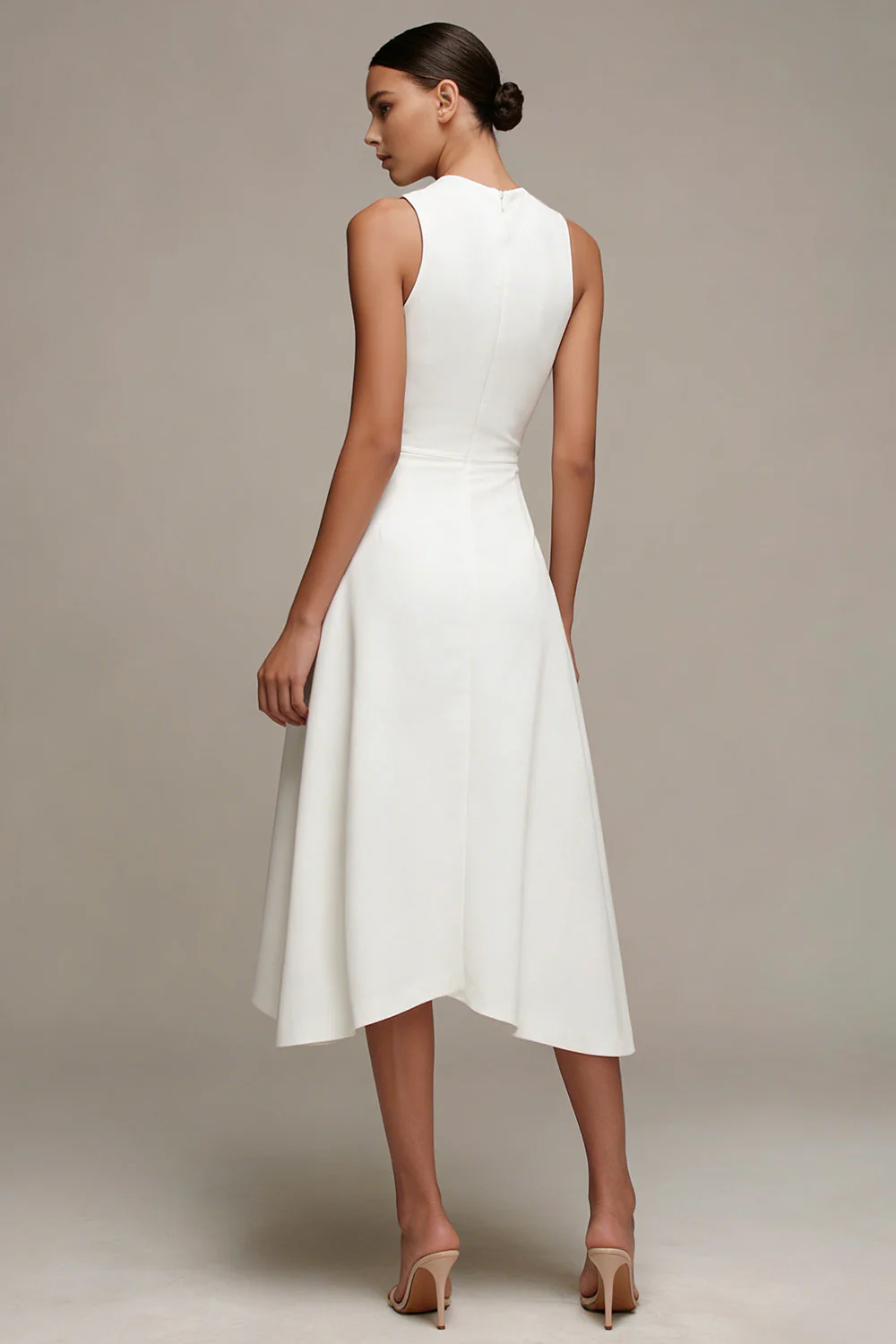 White A-Line Ruffled Midi Engagment Dress - Image 2