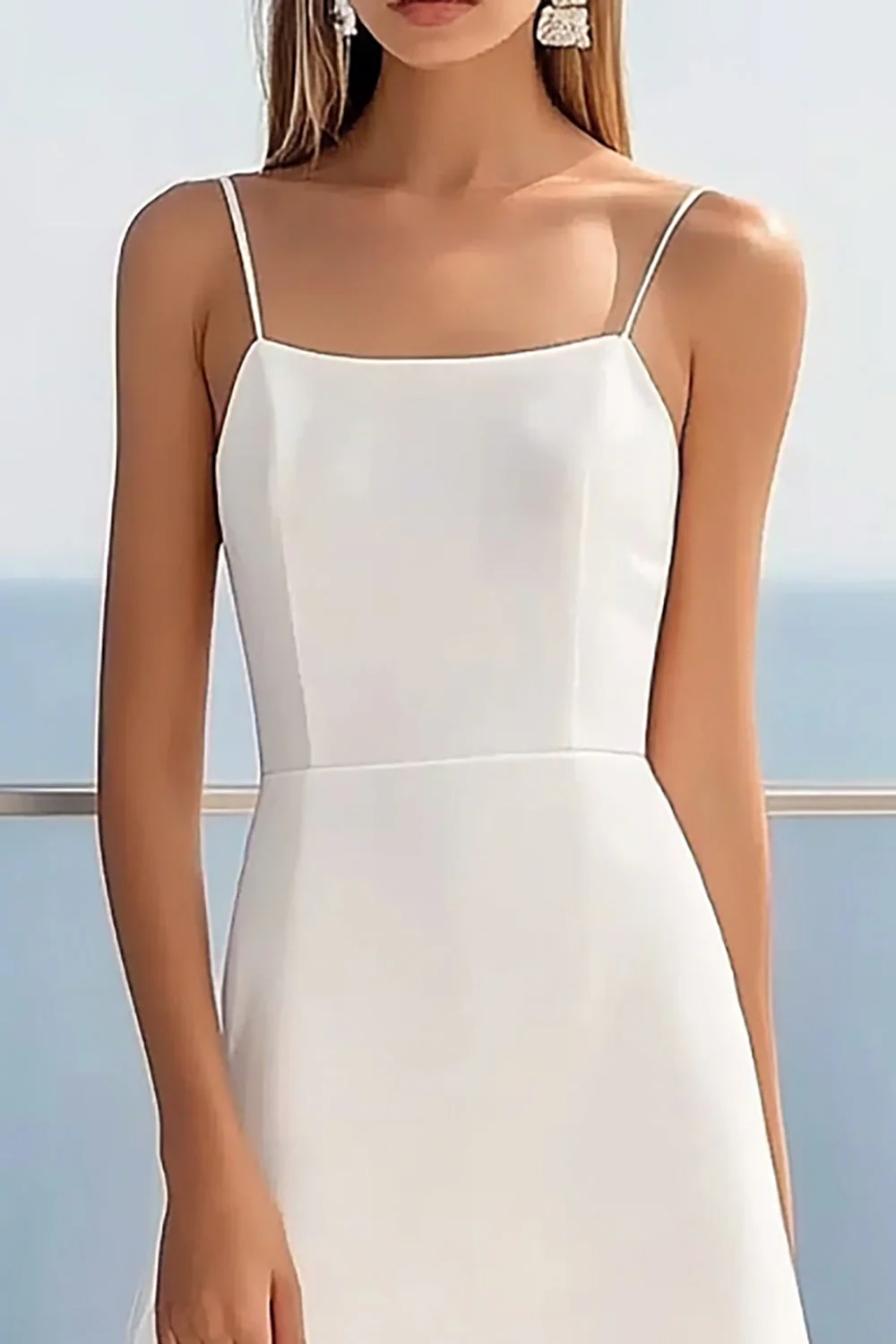 White A Line Spaghetti Straps Graduation Dress with Lace - Image 2