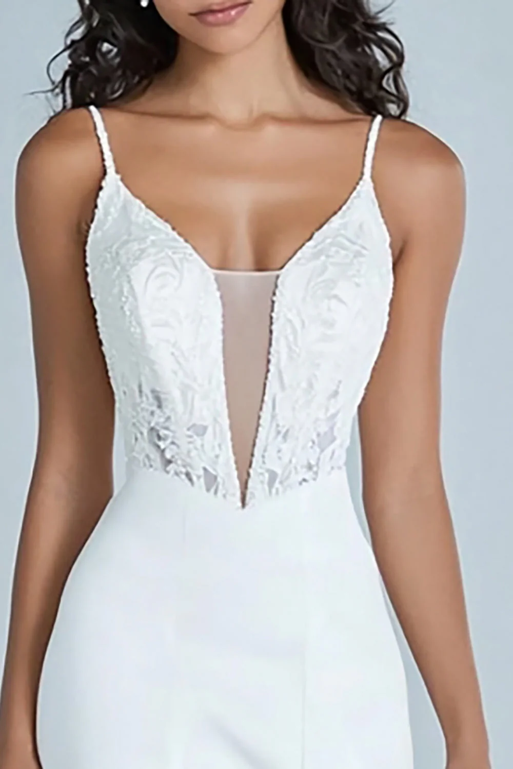 White A Line Spaghetti Straps Lace Long Wedding Dress - Image 2
