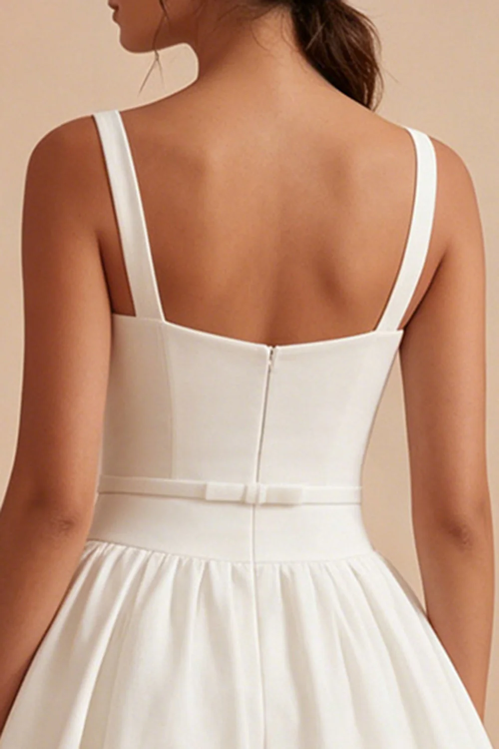 White A Line Wide Straps Bridal Shower Dress with Bow - Image 4