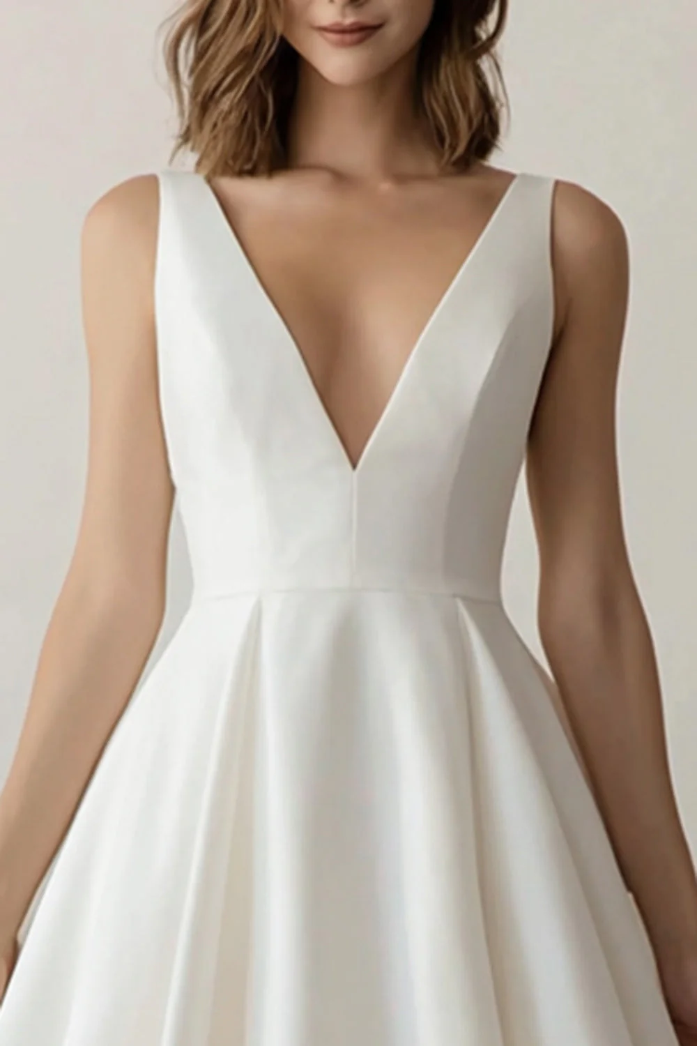 White A-line V-Neck Satin Simple Graduation Dress - Image 3
