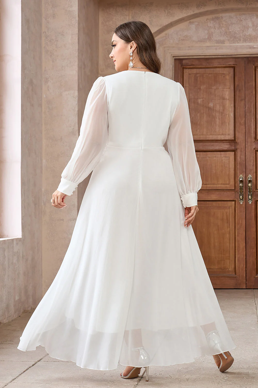 White A Line Wrap Long Sleeves High-Low Party Dress - Image 7