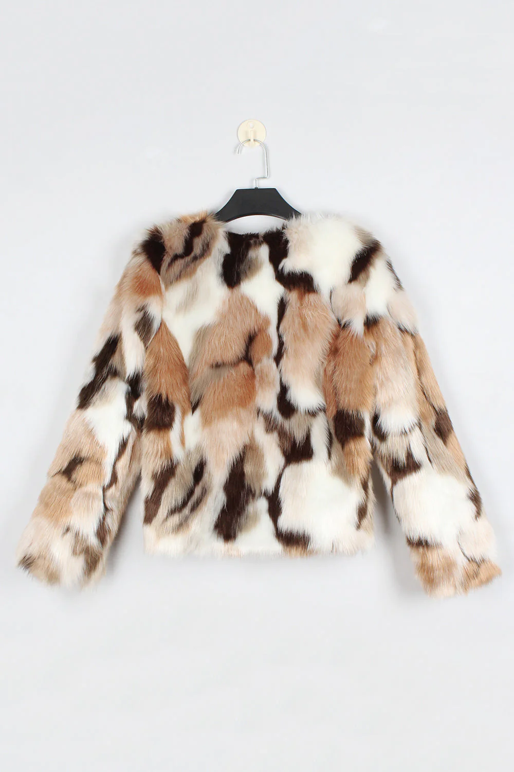 White and Apricot Cardigan Women Faux Fur Coat - Image 6