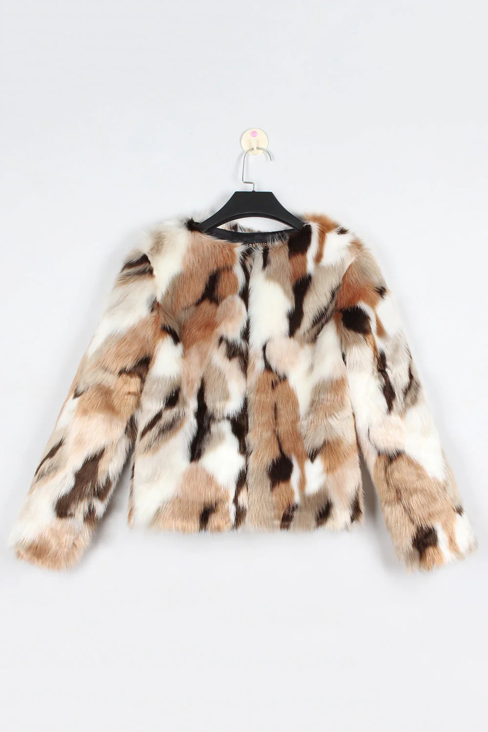 White and Apricot Cardigan Women Faux Fur Coat - Image 7