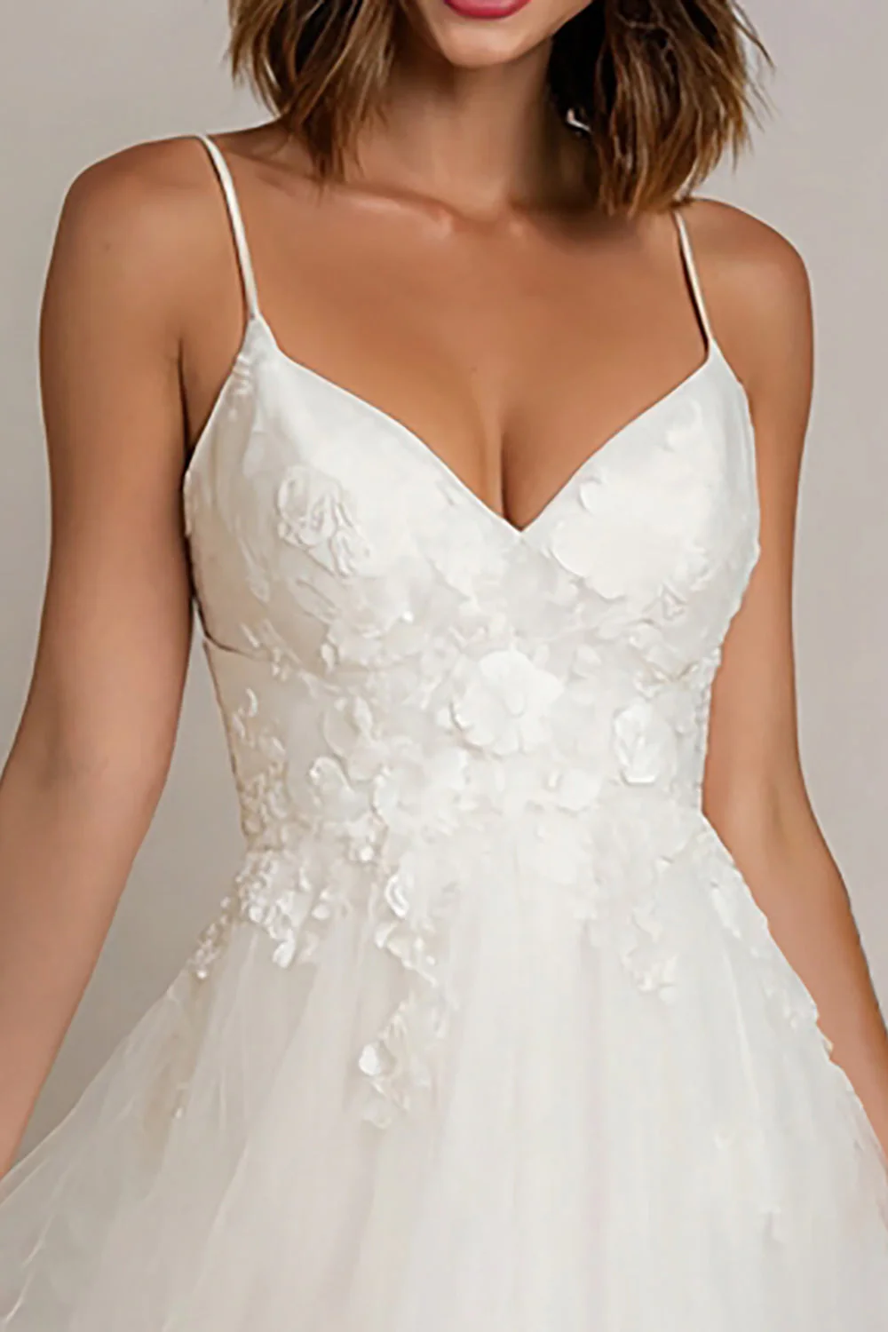 White Appliqued A Line Tulle Wedding Reception Dress - Image 2