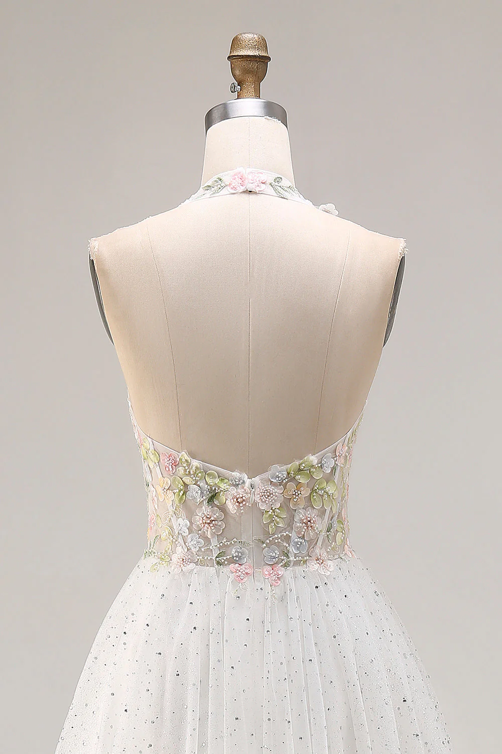 Halter White Corset A Line Tulle Long Prom Dress with Slit - Image 6