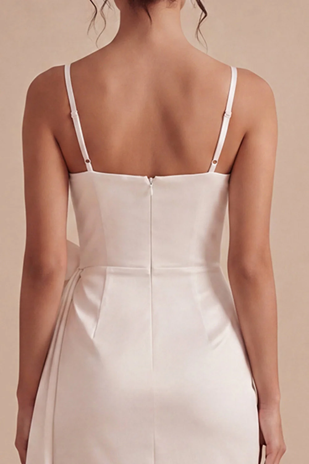 White Bodycon Spaghetti Straps Bridal Shower Dress with Bow - Image 4