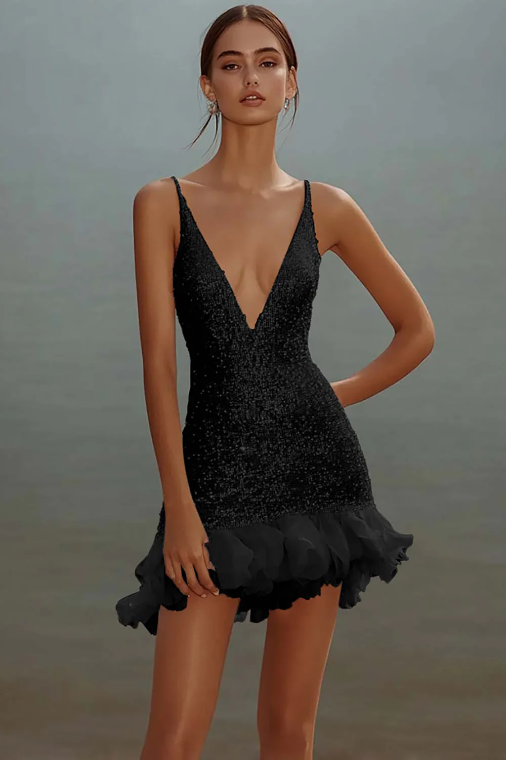 White Bodycon Spaghetti Straps Sequin Short Graduation Dress - Image 4