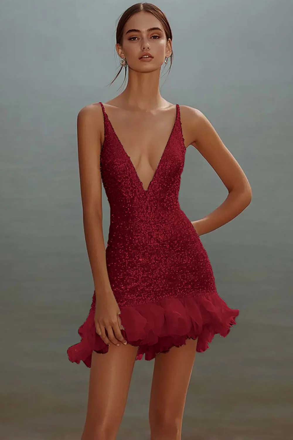 White Bodycon Spaghetti Straps Sequin Short Graduation Dress - Image 5