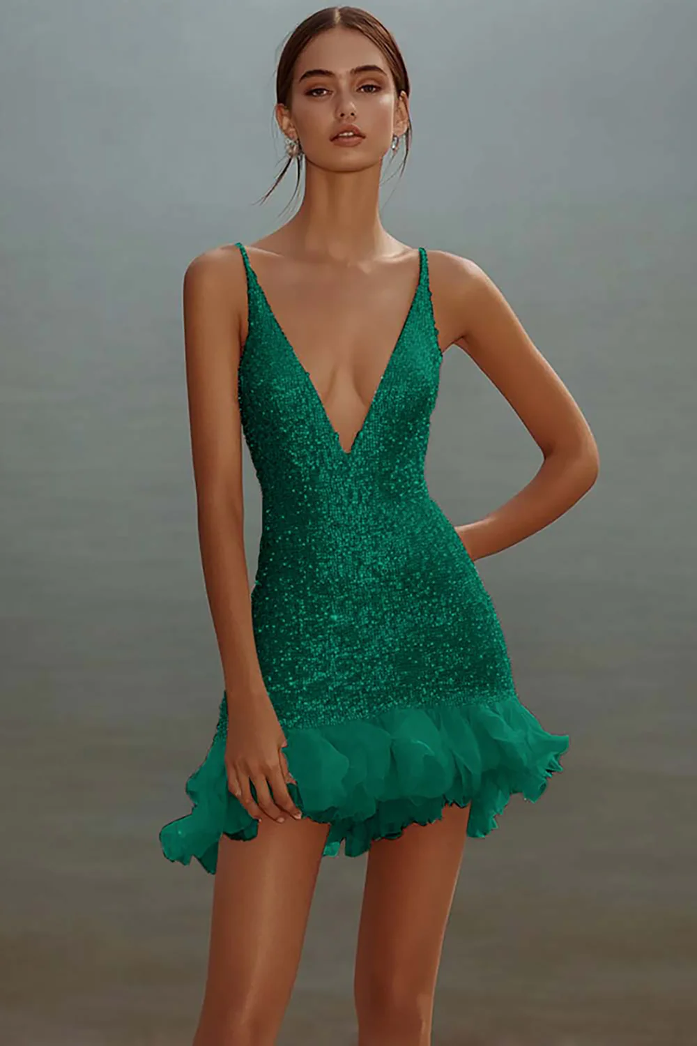 White Bodycon Spaghetti Straps Sequin Short Graduation Dress - Image 6