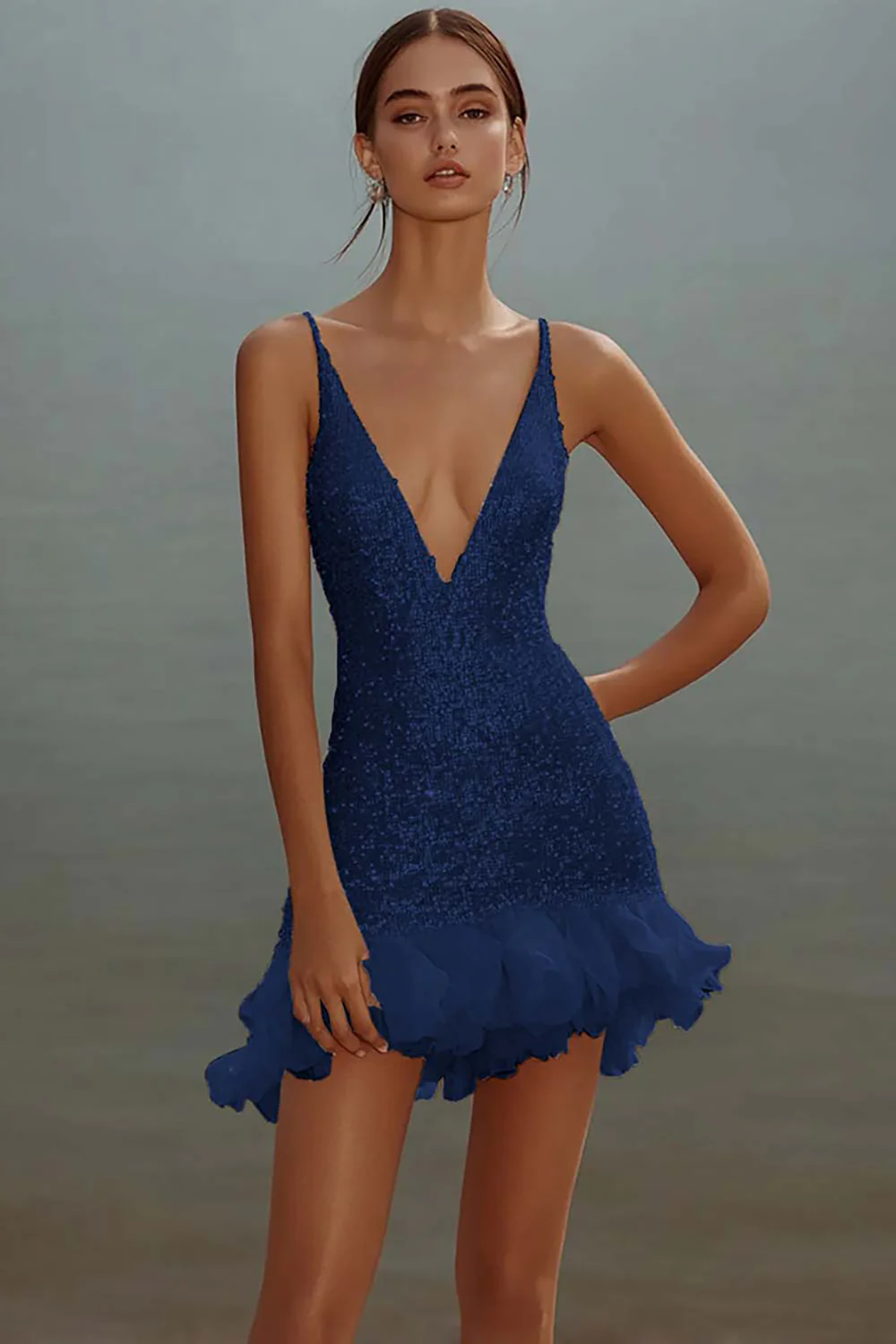 White Bodycon Spaghetti Straps Sequin Short Graduation Dress - Image 7