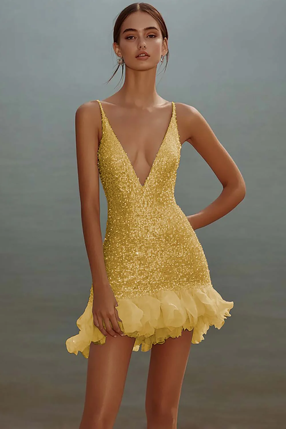 White Bodycon Spaghetti Straps Sequin Short Graduation Dress - Image 8