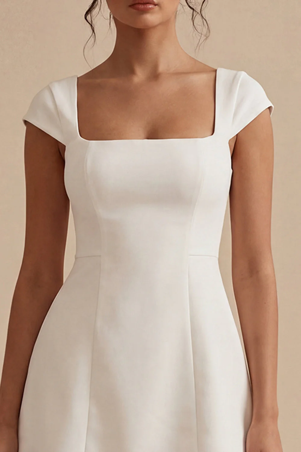White A Line Square Neck Graduation Dress with Cap Sleeves - Image 3