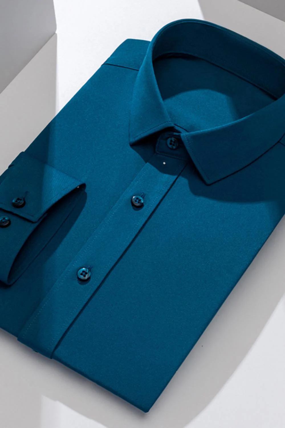 White Classic Solid Point Collar Slim Fit  Men's Suits Shirt - Image 17