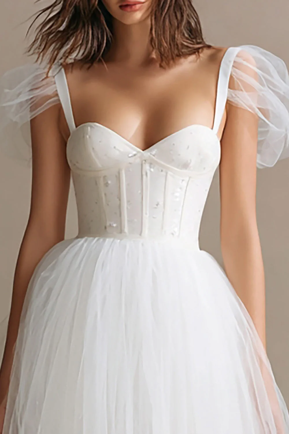 White Corset A Line Tulle Wedding Reception Dress - Image 2