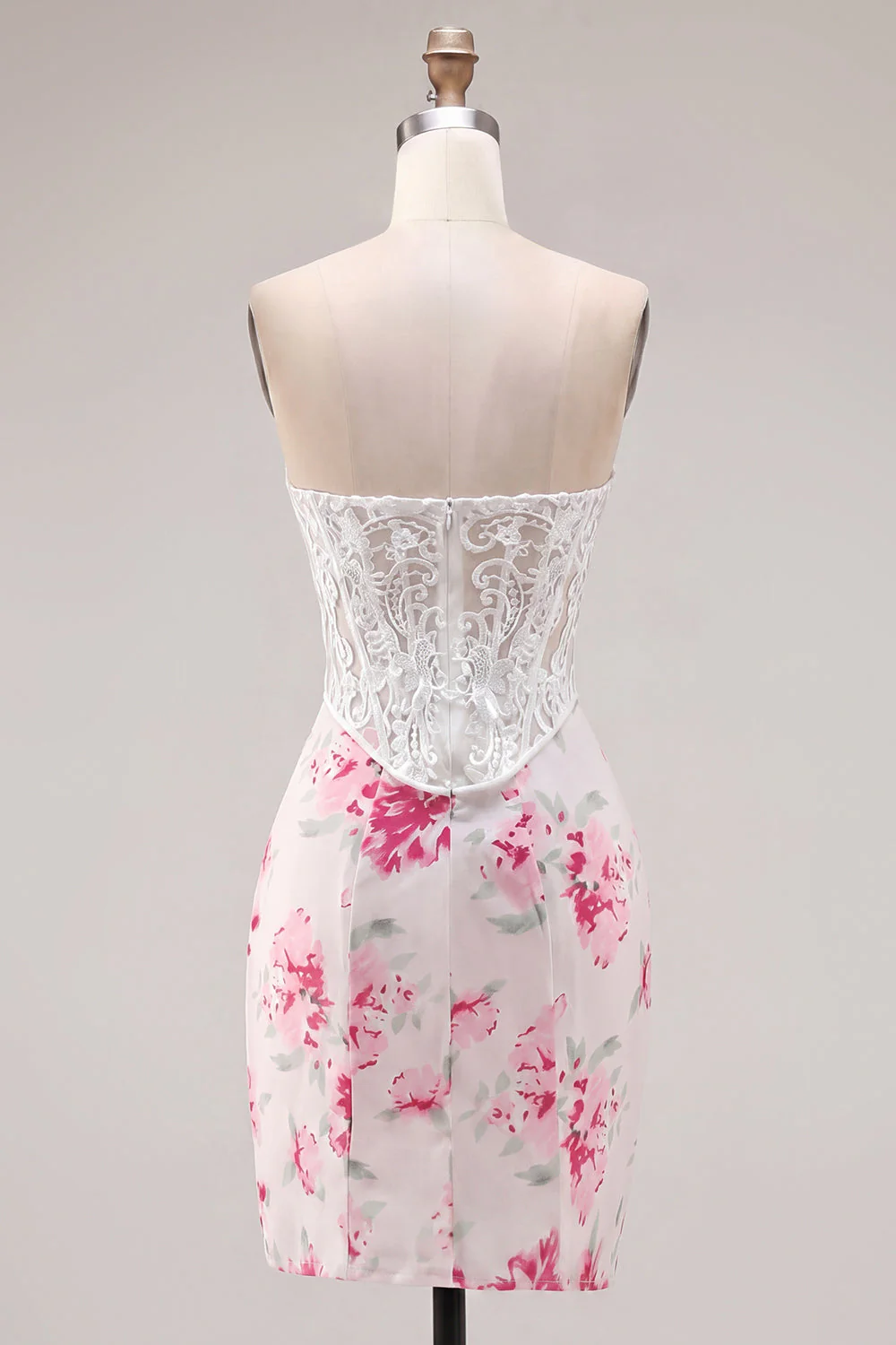 White Floral Sweetheart Bodycon Sheer Corset Cocktail Dress - Image 2