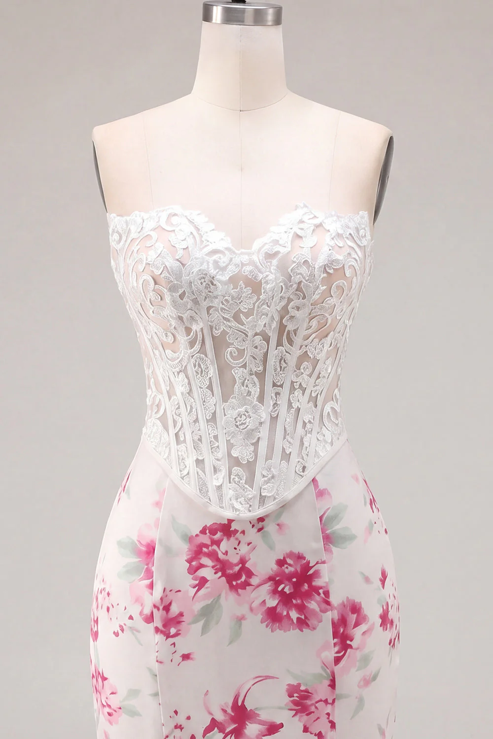 White Floral Sweetheart Bodycon Sheer Corset Cocktail Dress - Image 5