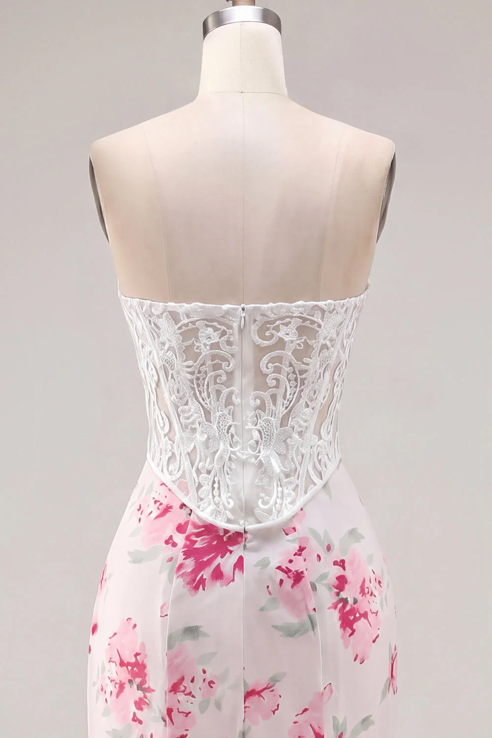 White Floral Sweetheart Bodycon Sheer Corset Cocktail Dress - Image 6