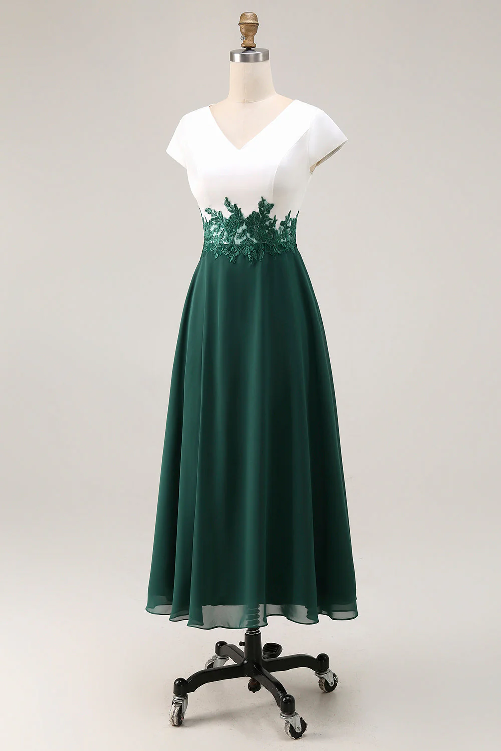 White Green A Line V Neck Appliqued Mother Of The Bride Dress - Image 3