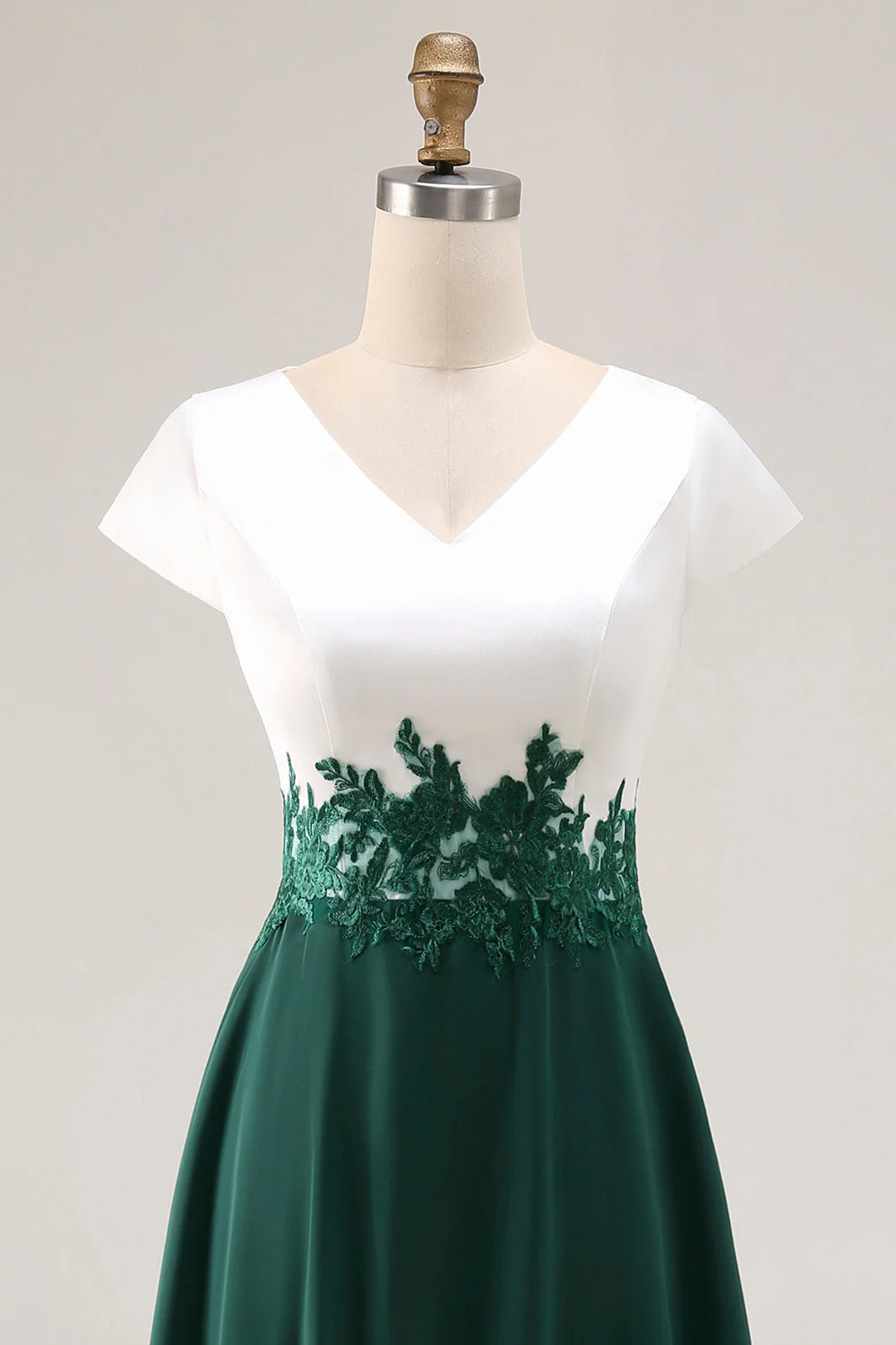 White Green A Line V Neck Appliqued Mother Of The Bride Dress - Image 4
