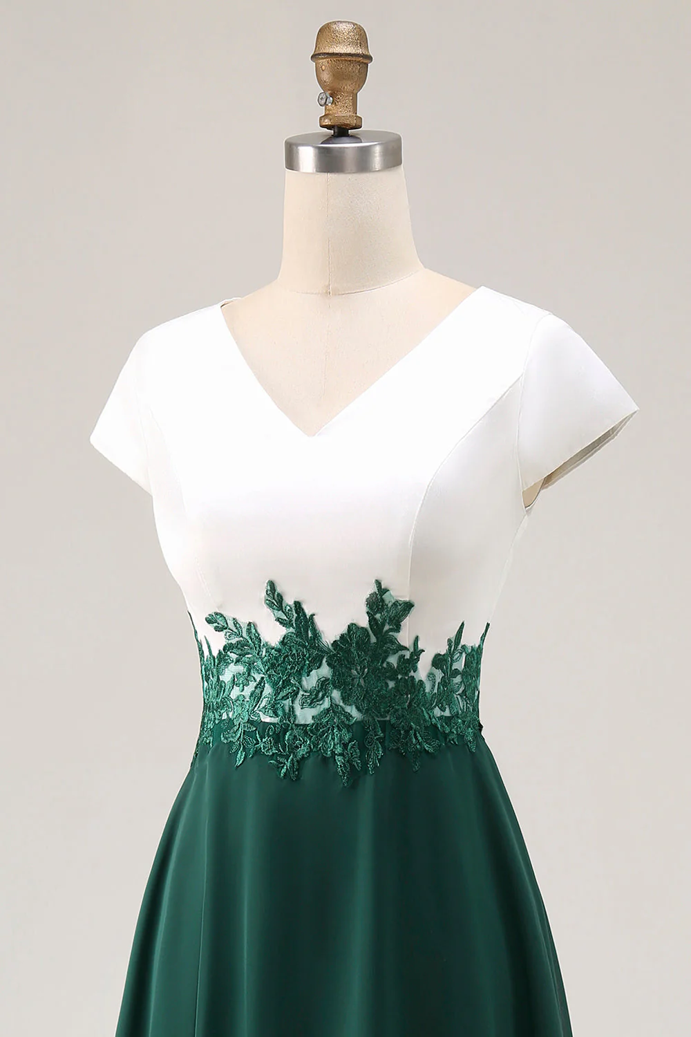 White Green A Line V Neck Appliqued Mother Of The Bride Dress - Image 6