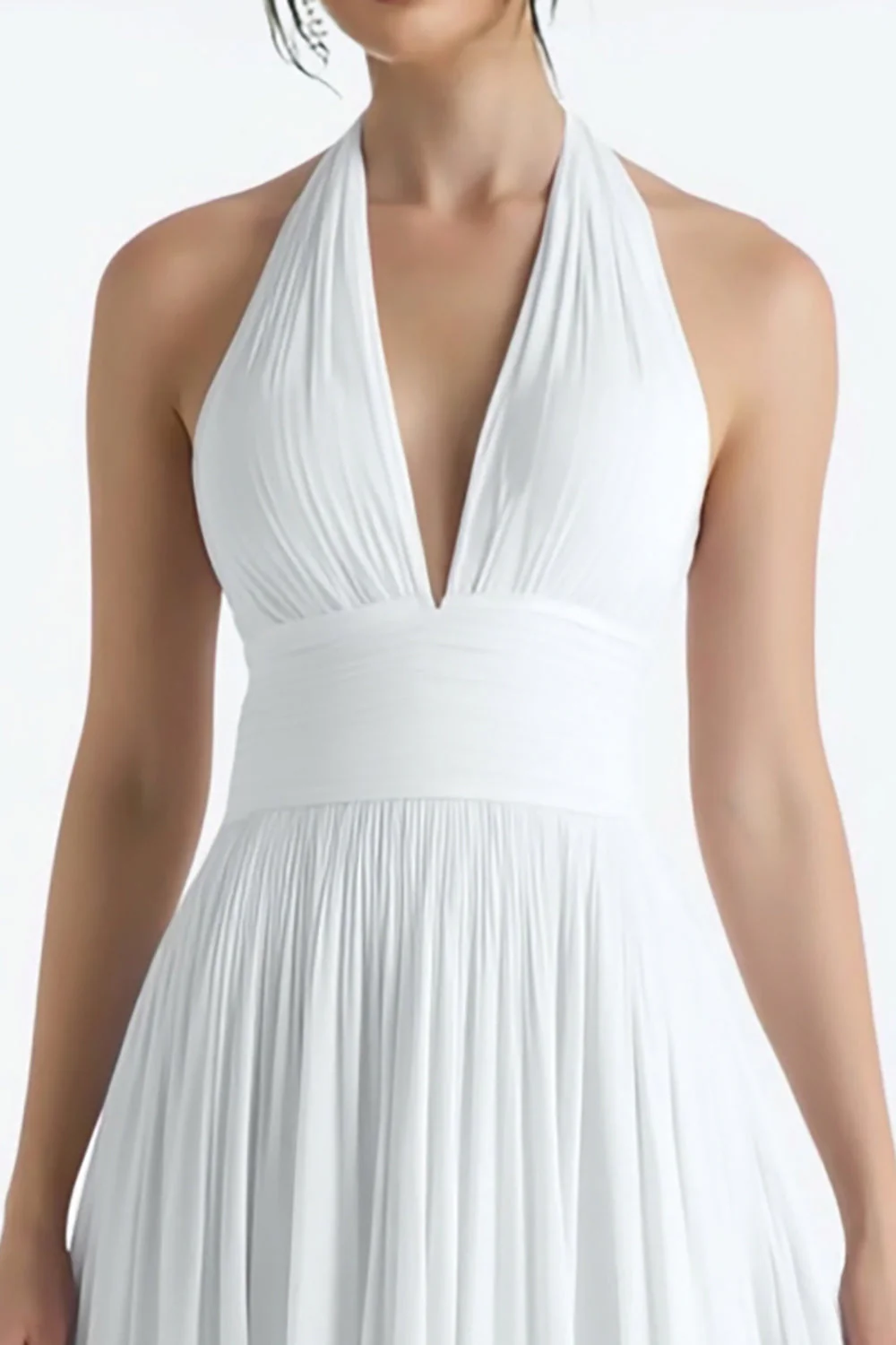 White Halter A Line Midi Rehearsal Dinner Dress - Image 2