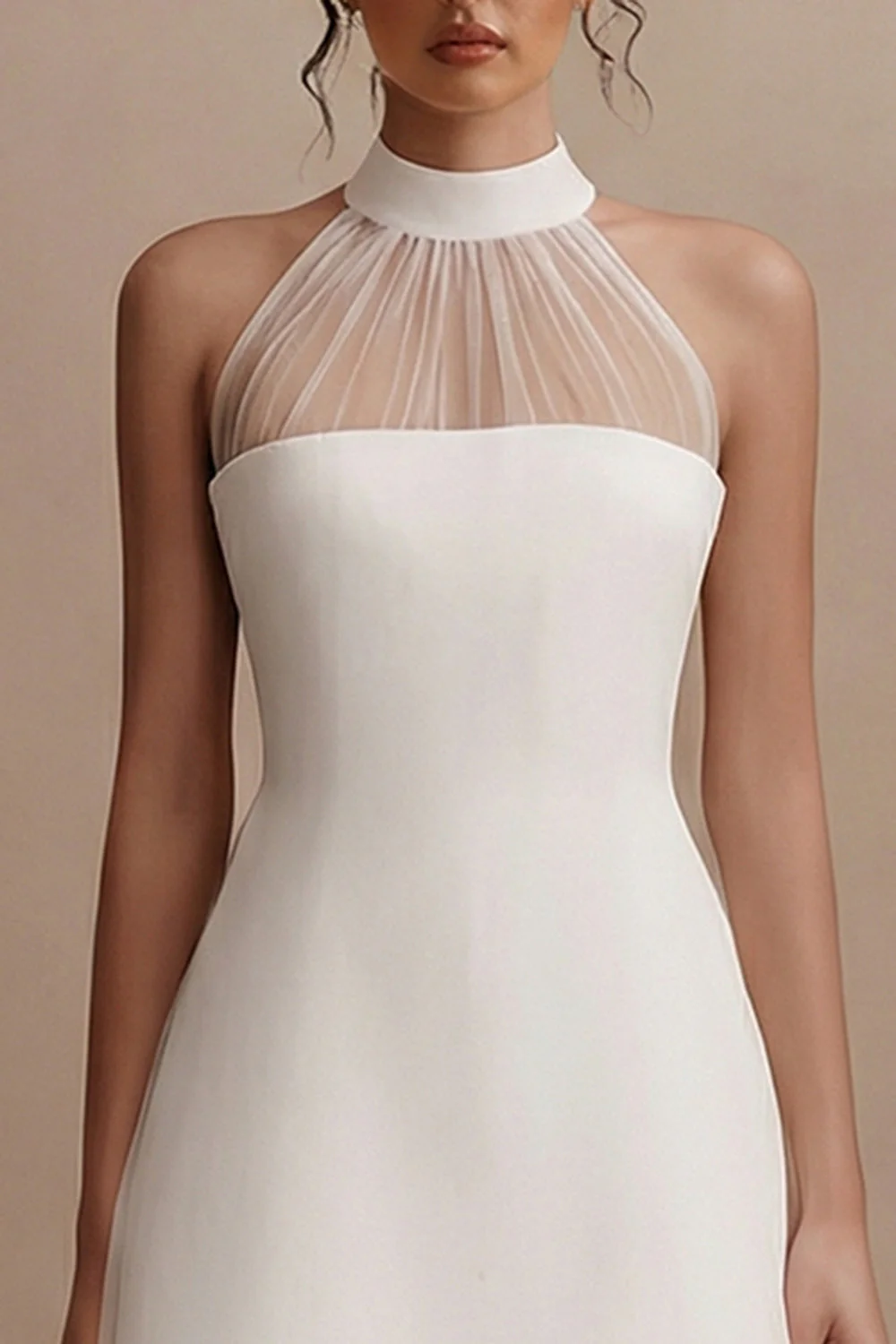 White Halter A-Line Mini Graduation Dress - Image 3