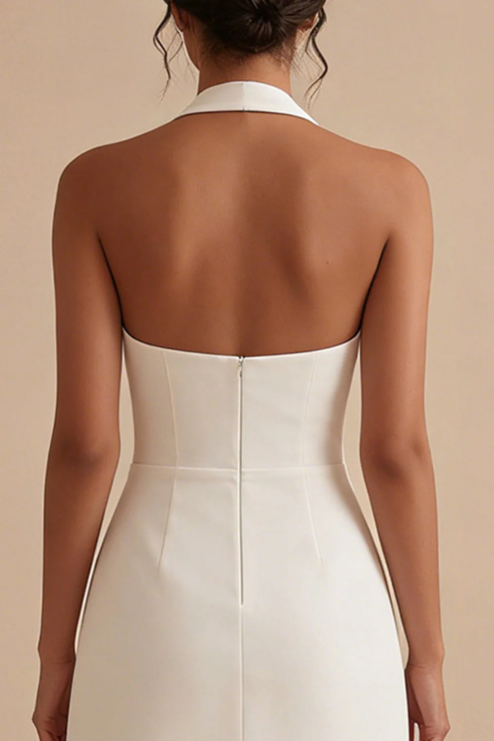 Halter A Line White Satin Graduation Dress - Image 5