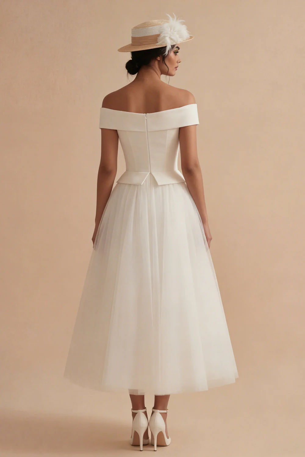 Off the Shoulder White Long A Line Wedding Dress - Image 2