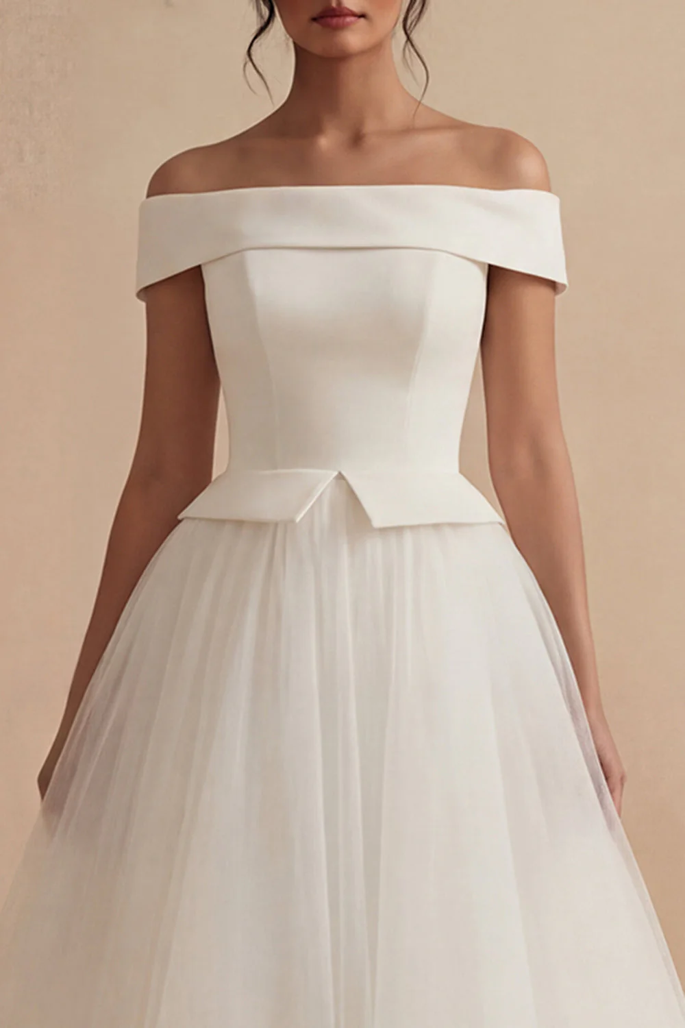 Off the Shoulder White Long A Line Wedding Dress - Image 3
