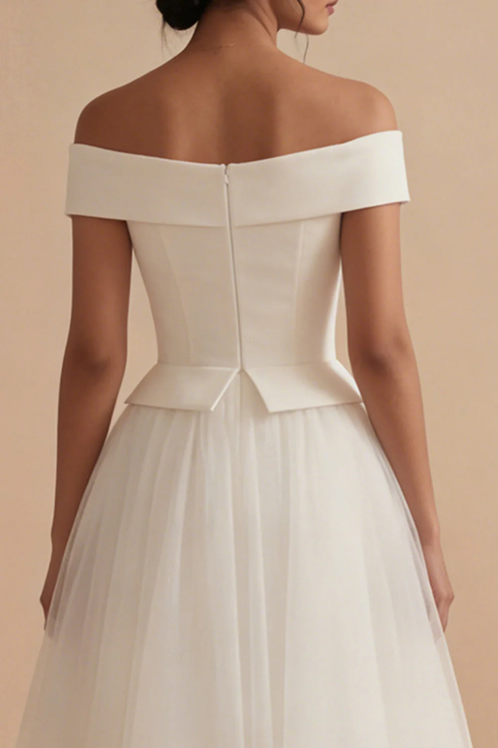 Off the Shoulder White Long A Line Wedding Dress - Image 4