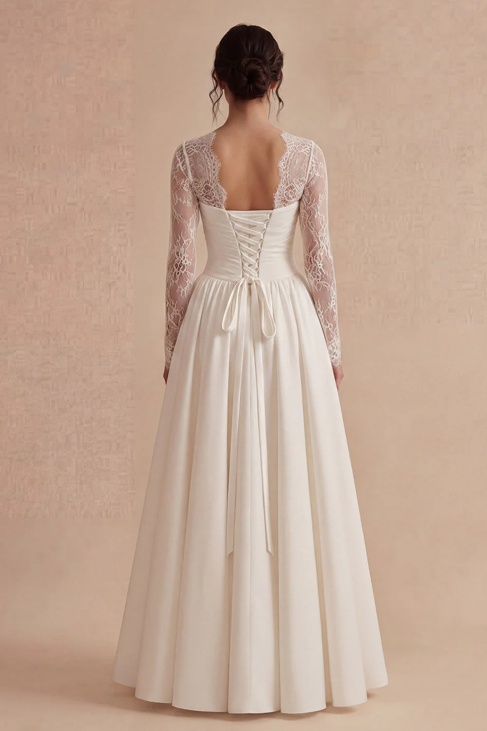 White A Line Elegant Maxi Wedding Dress with Lace Long Sleeves - Image 2