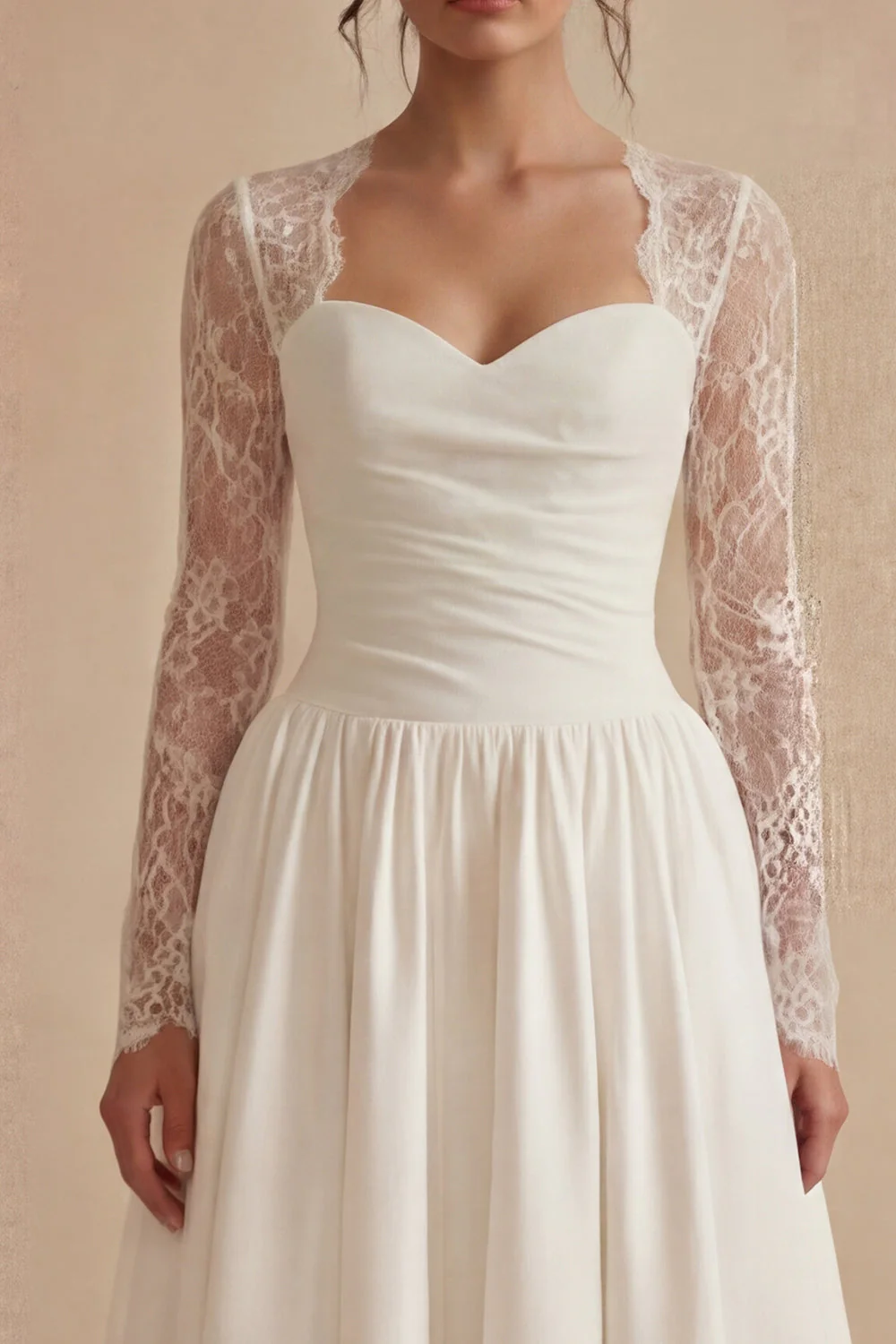 White A Line Elegant Maxi Wedding Dress with Lace Long Sleeves - Image 3