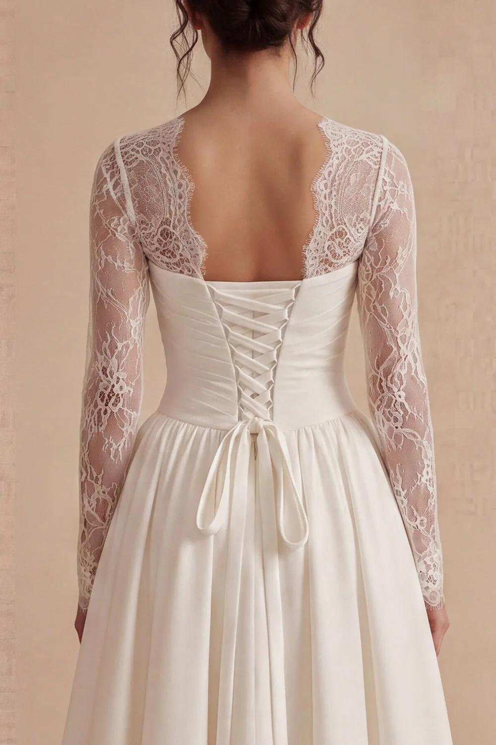 White A Line Elegant Maxi Wedding Dress with Lace Long Sleeves - Image 4