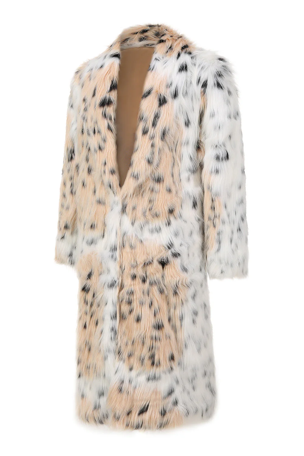 White Men's Mid-length Printed Leopard Faux Fur Coat - Image 3