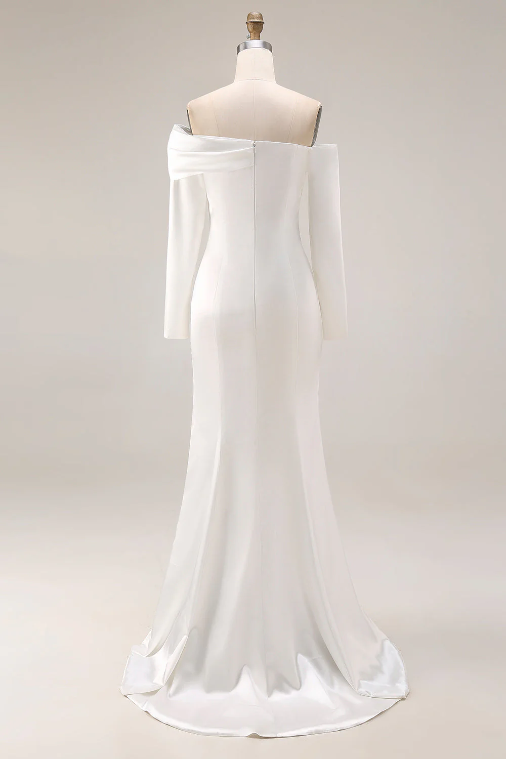 White Mermaid Off The Shoulder Wedding Dress with Long Sleeves - Image 2