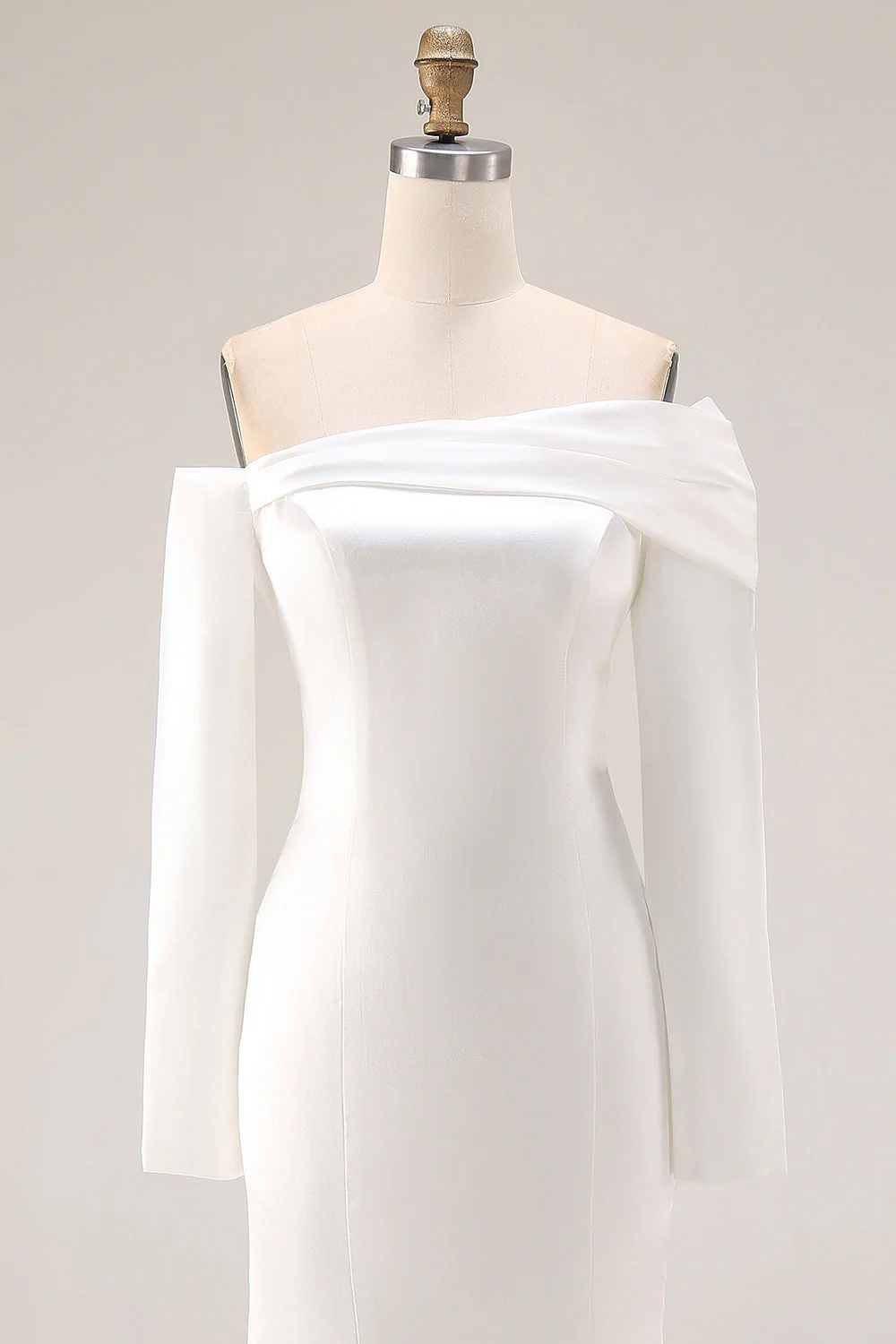White Mermaid Off The Shoulder Wedding Dress with Long Sleeves - Image 4