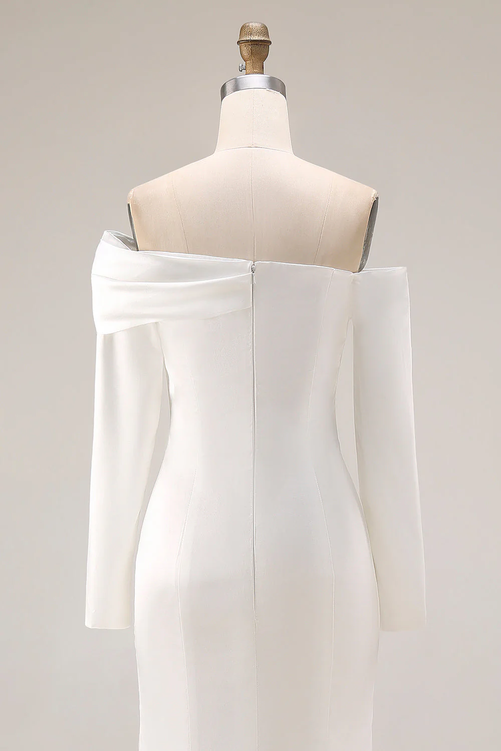 White Mermaid Off The Shoulder Wedding Dress with Long Sleeves - Image 5