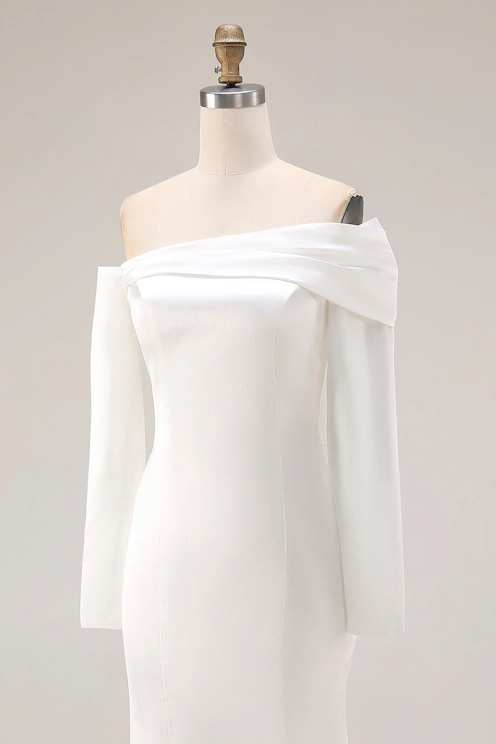 White Mermaid Off The Shoulder Wedding Dress with Long Sleeves - Image 6