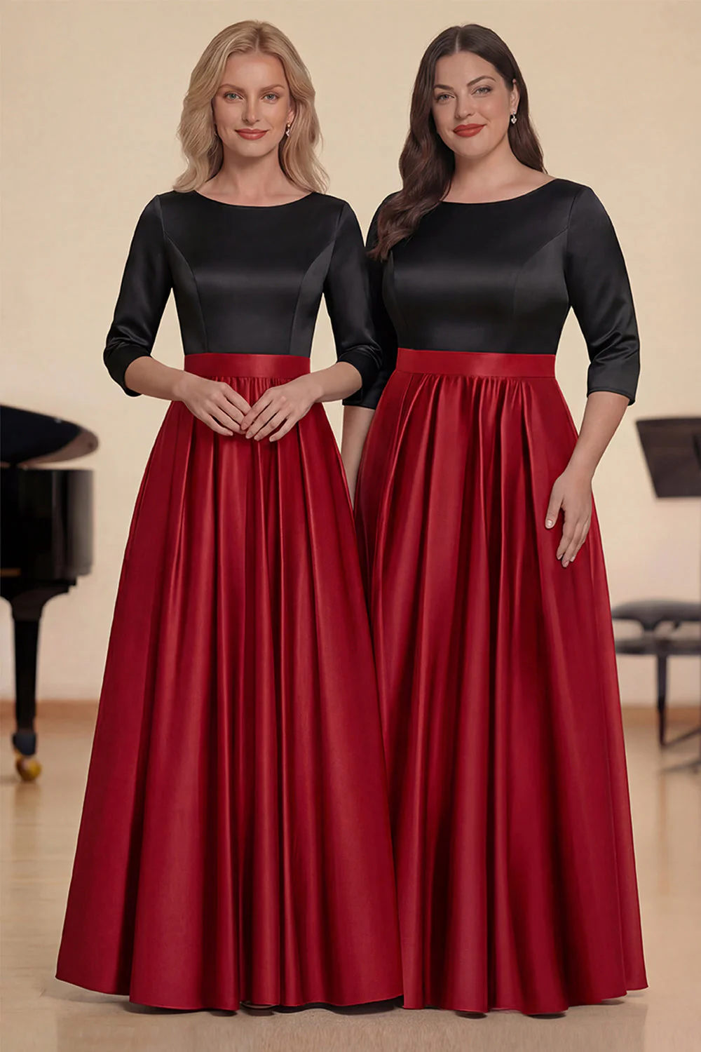 White Navy A Line Boat Neck Long Choir Dress with Half Sleeves - Image 5